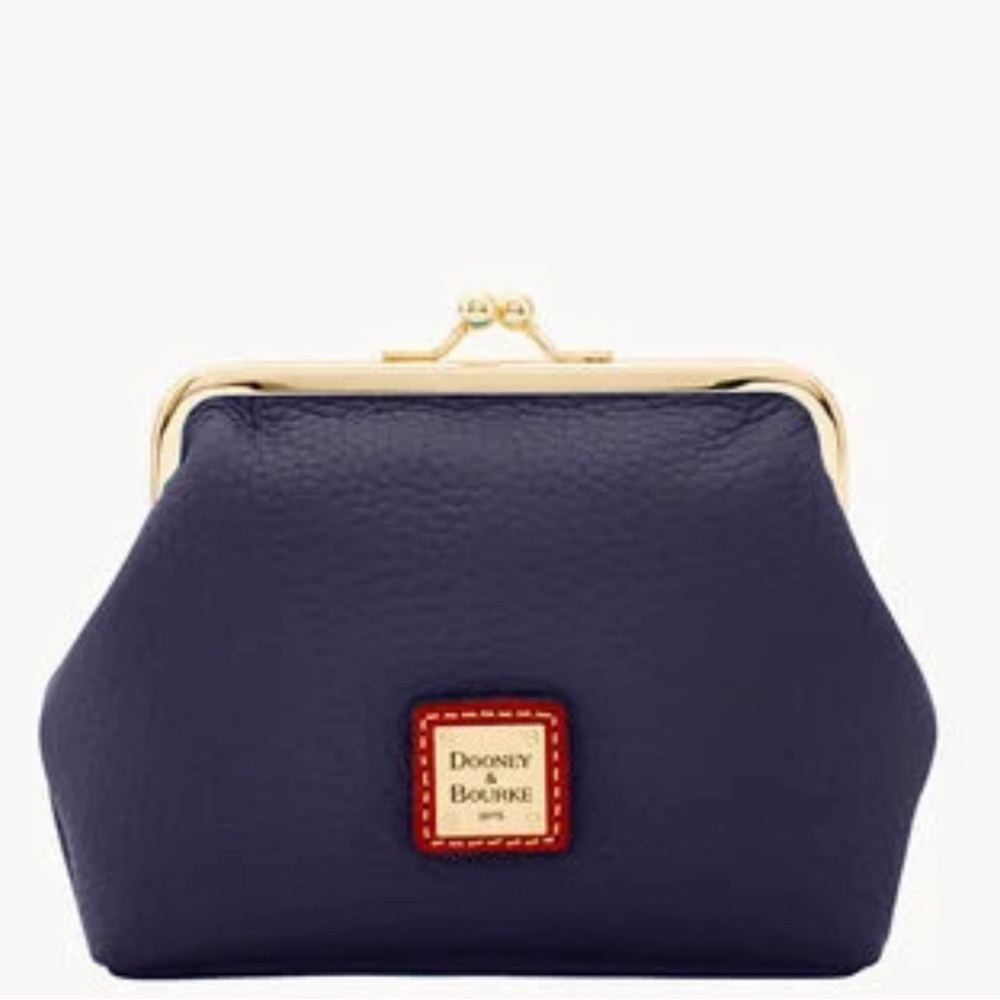 NWT Dooney & Bourke Pebble Leather Framed Kiss Lock Purse in Midnight Blue